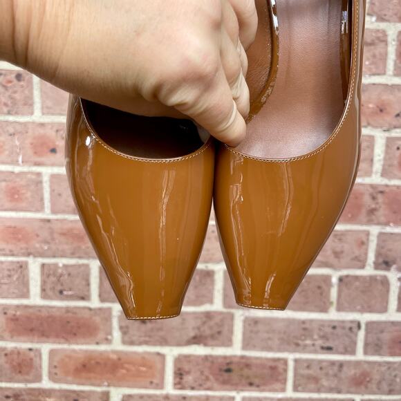 Burberry Brown Patent Leather Dill Kitten Heel Ankle Cuff Pumps Heels 38 Satin - Picture 12 of 14